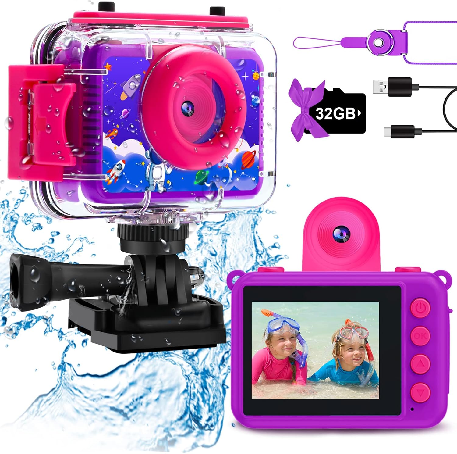 Kinder camera waterdicht | HD onderwater digitale actiecamera 1080P