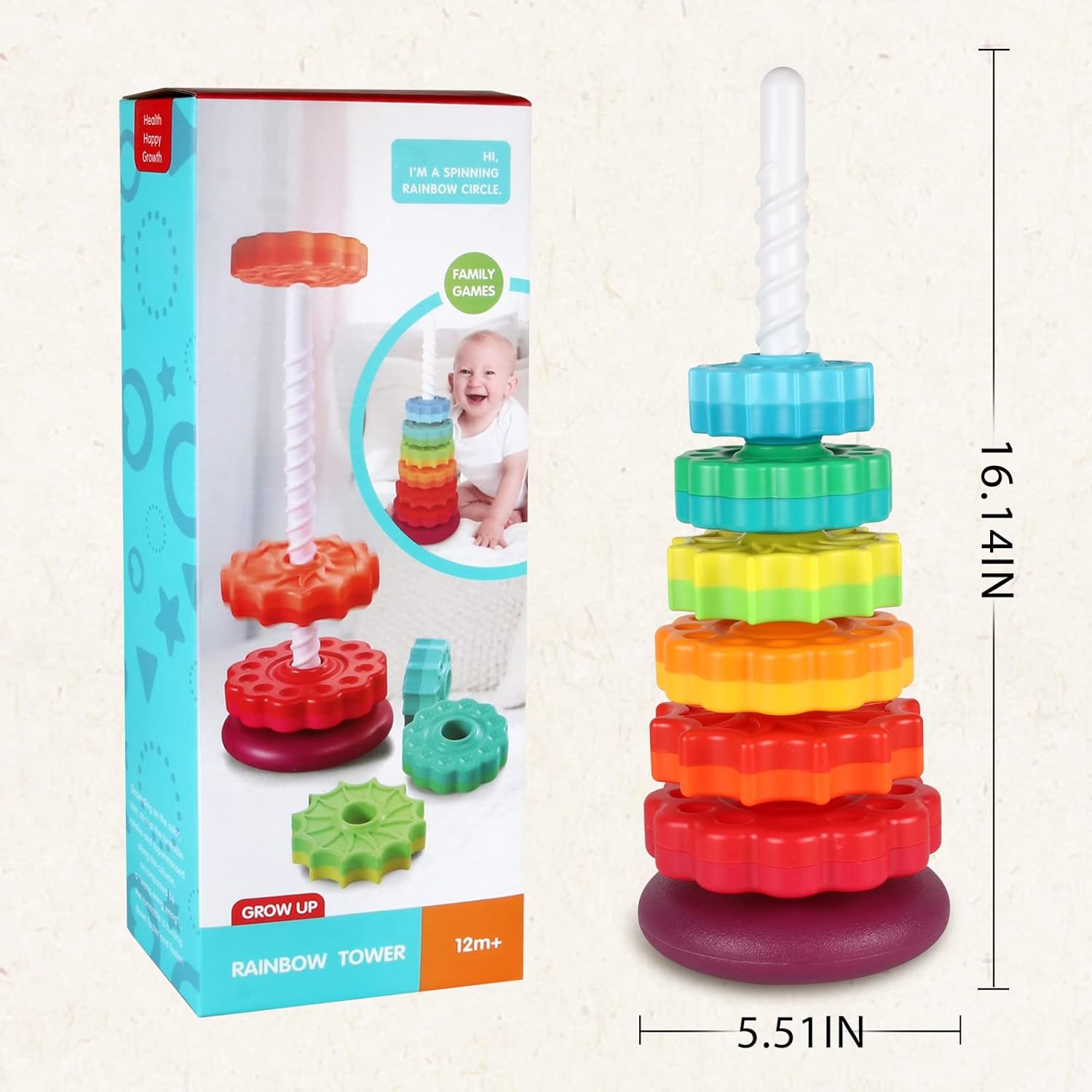 Stapeltoren Spel voor Baby’s | Regenboog Ring Stapelaar Montessori Speelgoed voor Baby’s van 6-12 Maanden