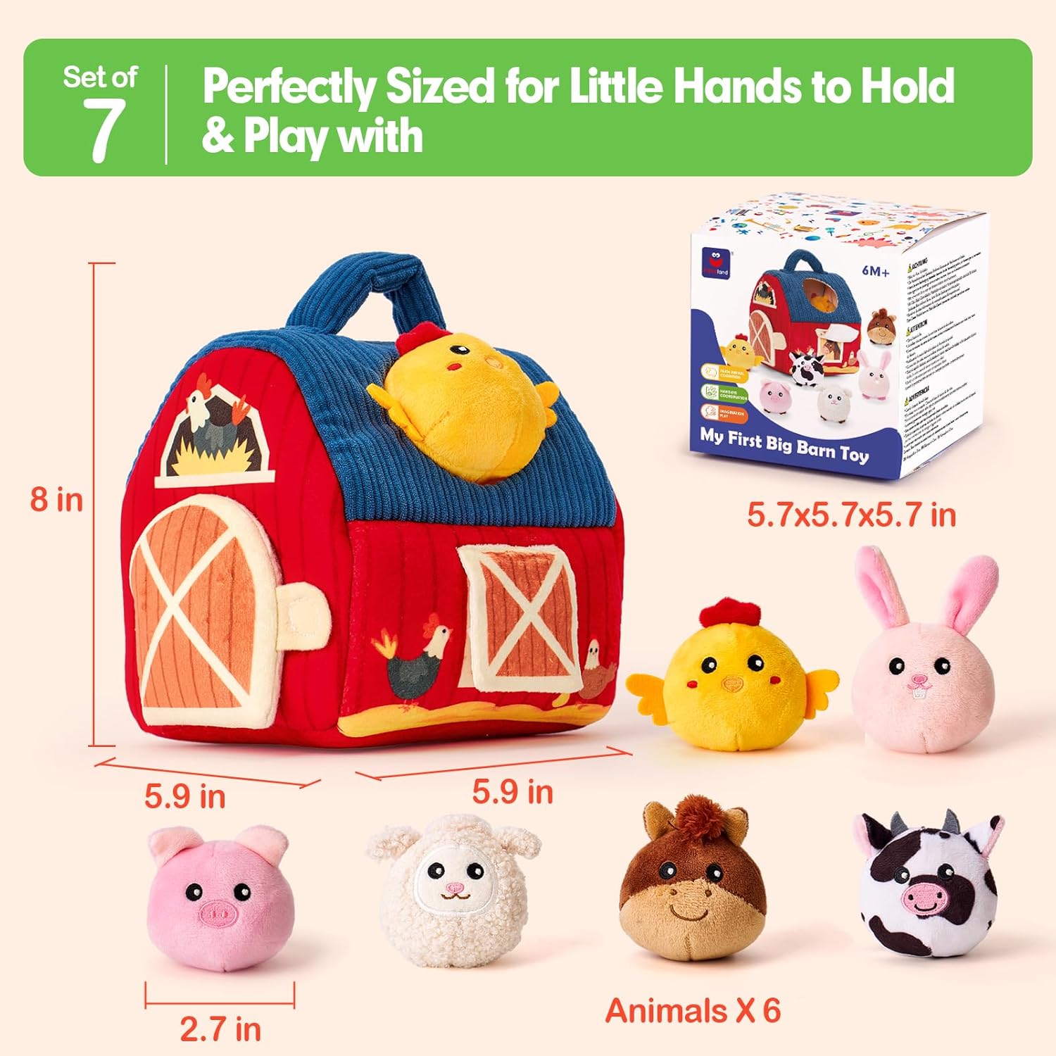 Baby Speelgoed voor 6-12 Maanden | Verrassingsschuur met Gevuld Boerderij Dieren & Zintuiglijk Speelgoed | Drukke Montessori Rammelaar & Spiegel | Perfect voor Peuters