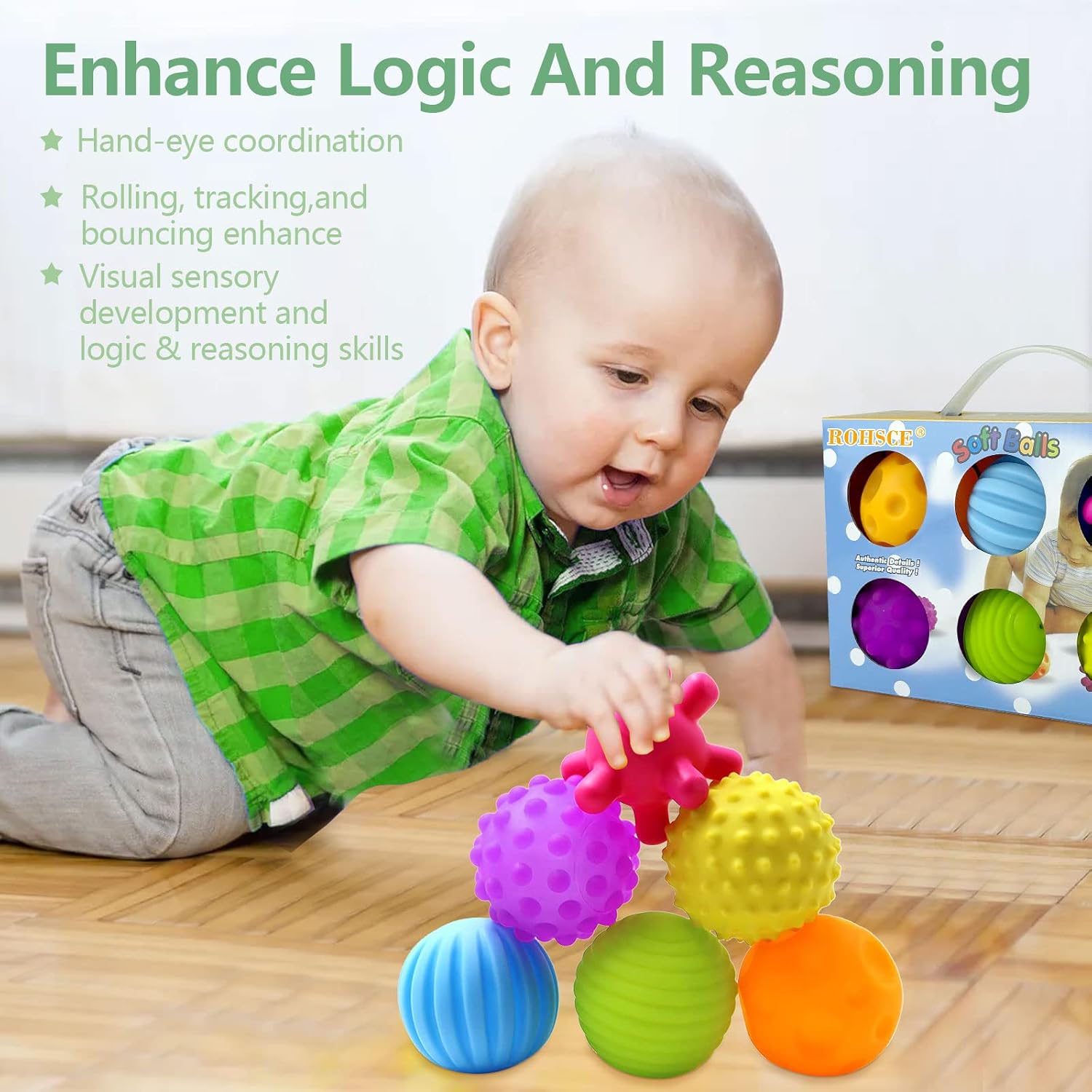 Sensorische Ballen voor Baby’s | Felgekleurde Zachte Textuurbal Set Montessori Speelgoed voor Baby’s van 6-12 Maanden