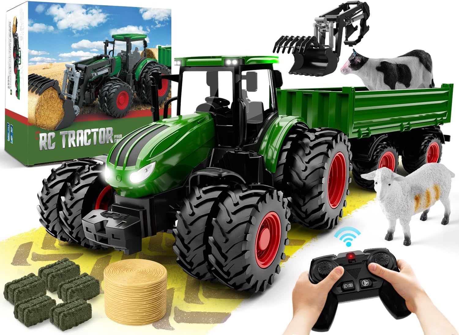 Afstandsbediening Tracteur | RC Tracteur en Aanhangwagen Set Metaal Boerderij Speelgoed voor Kinderen van 3 tot 9 Jaar