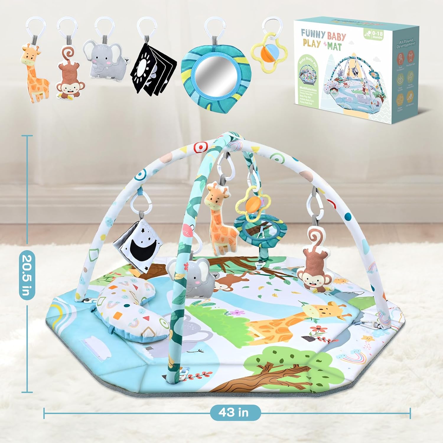 8-in-1 Buiktijd Speelkleed & Ballenbak met 6 Speeltjes | Baby Gym Speelmat Wasbaar Baby Activiteit voor Visuele, Gehoor-, Sensorische, Motorische Ontwikkeling, Cadeau voor Peuters