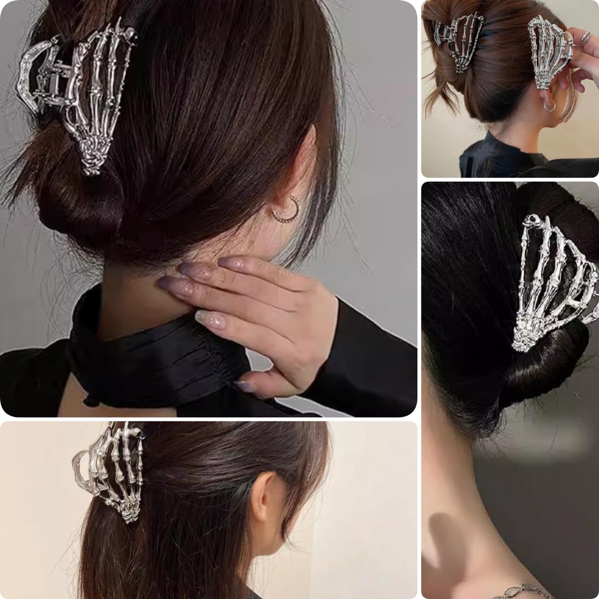 3 stuks spinnenweb schedel haarclips | Grote zwarte haaraccessoires