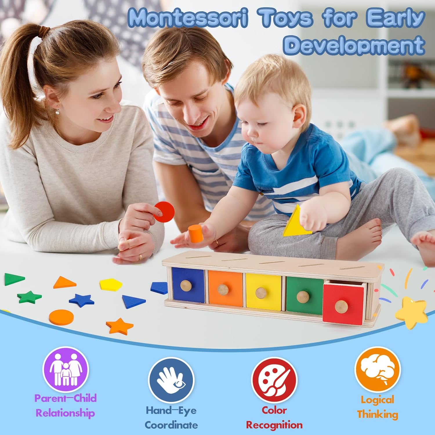 Montessori Houten Sorteerspel | Kleuren & Vormen Educatief Speelgoed voor Peuters 1-3 Jaar
