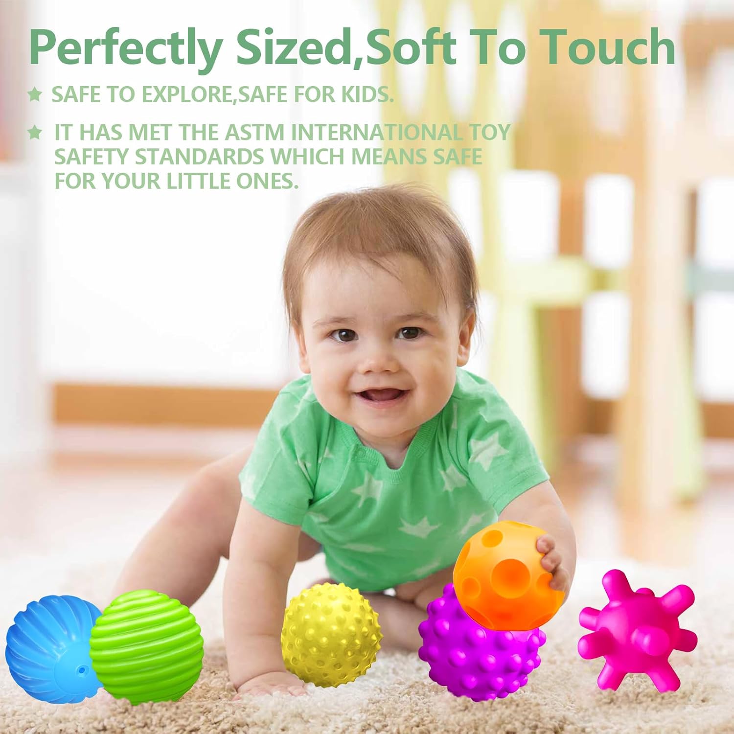 Sensorische Ballen voor Baby’s | Felgekleurde Zachte Textuurbal Set Montessori Speelgoed voor Baby’s van 6-12 Maanden