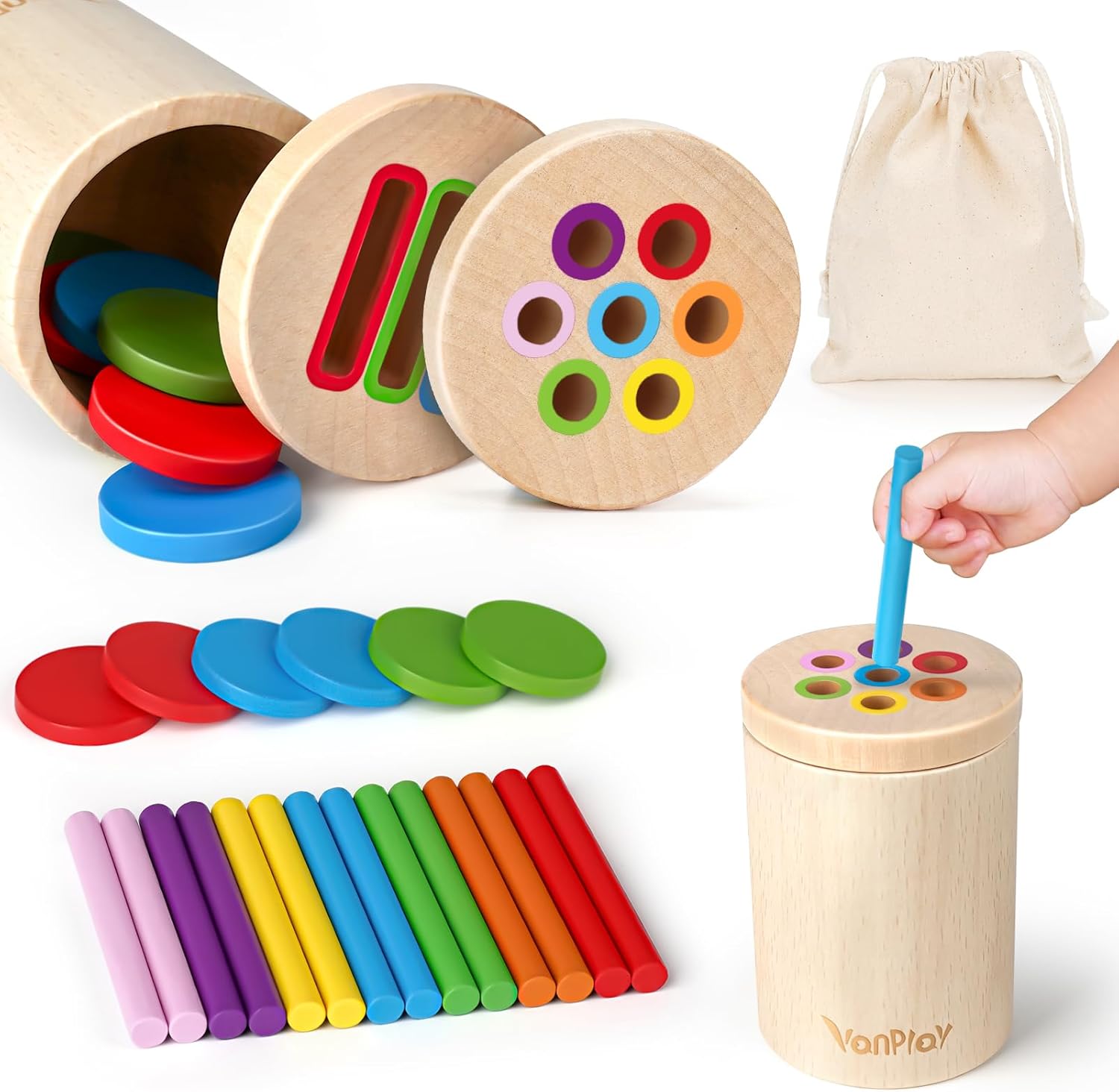 Montessori Kleur- en Sorteerspel | Houten Educatief Speelgoed voor Peuters 2-3 jaar