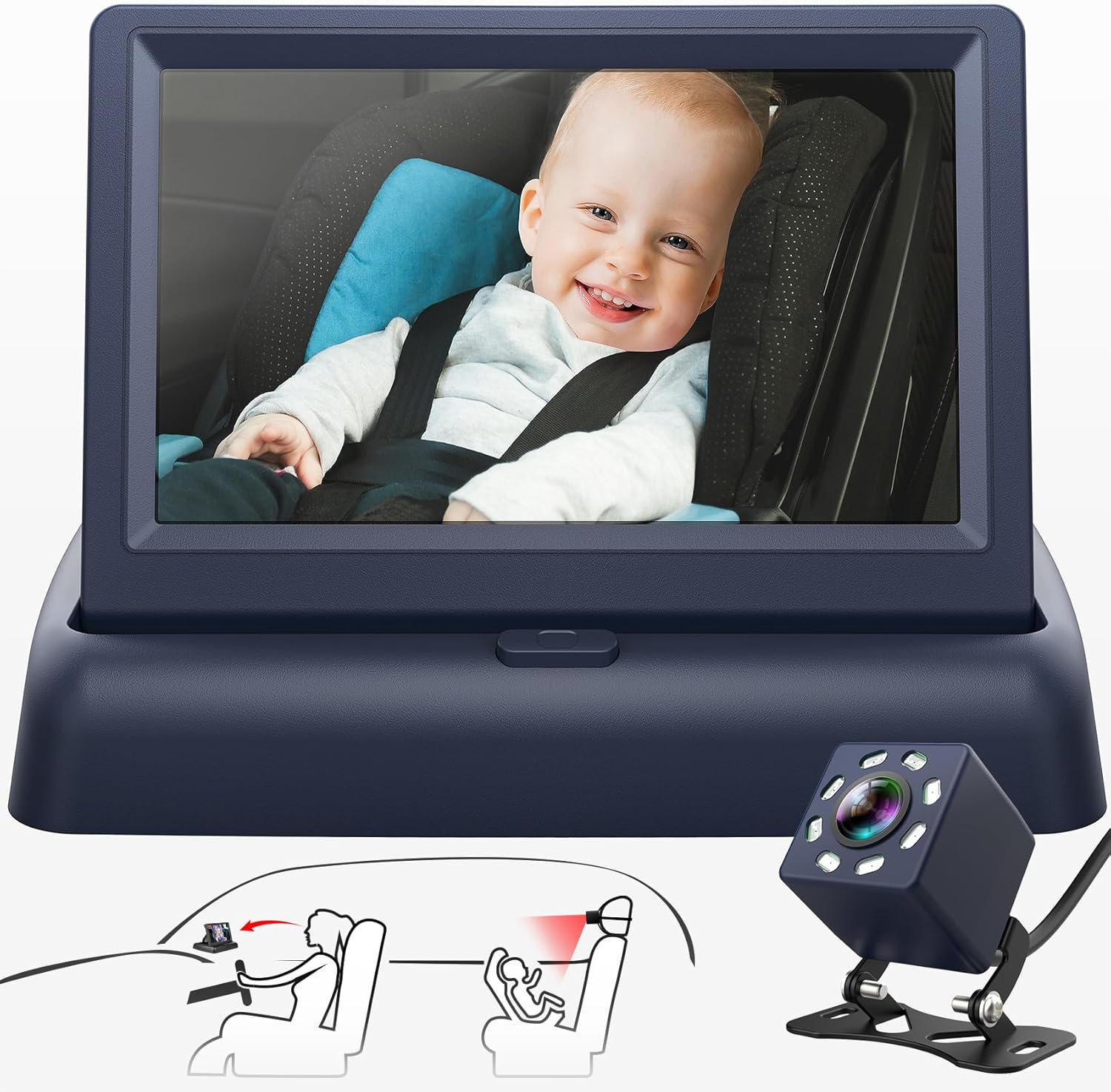 4,3'' Baby Veiligheid Autospiegel | HD Nachtzicht Functie Autospiegel Display met Brede, Kristalheldere Weergave