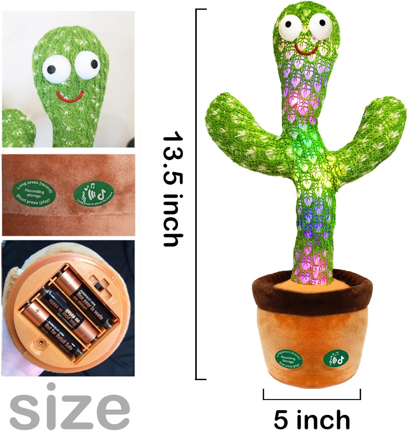 Dansende en Pratende Cactus met LED l  120 Liedjes met opnamen functie voor 15 Liedjes