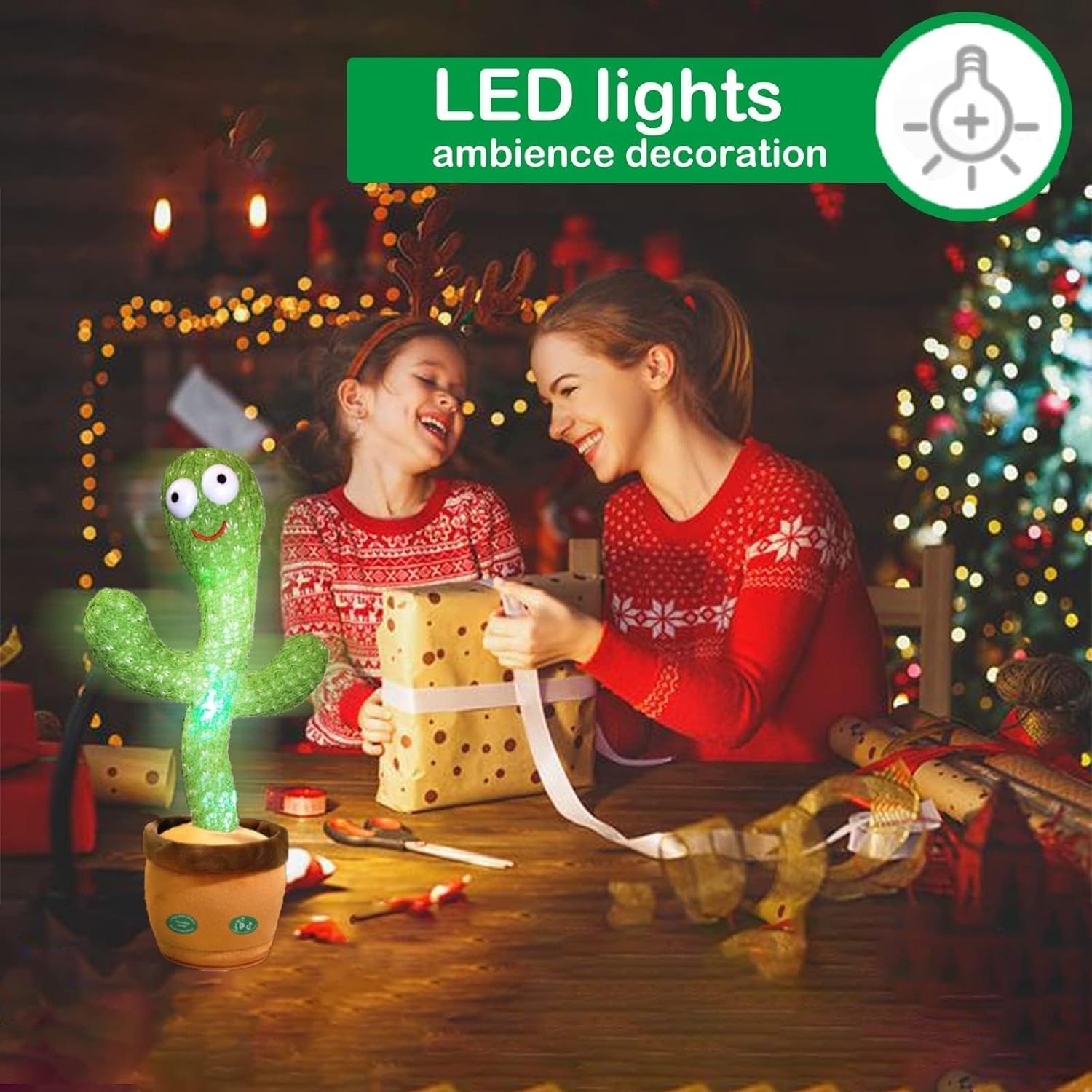 Dansende en Pratende Cactus met LED l  120 Liedjes met opnamen functie voor 15 Liedjes