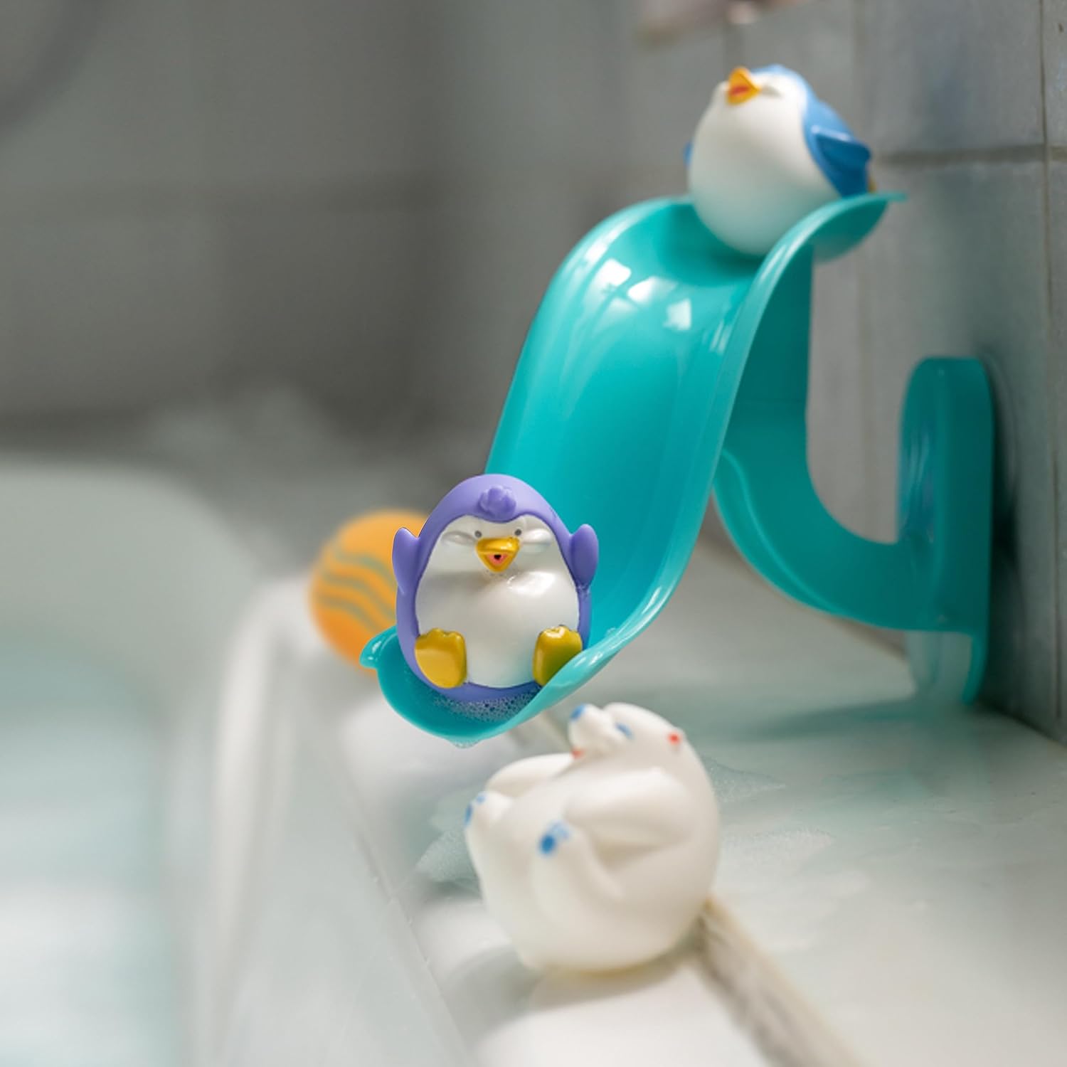 Pinguïn Glijbaan Bad Speelgoed Speelset | 4 Bad Sproeiers Baby Badkuip Speelgoed voor Jongens en Meisjes 12+ Maanden