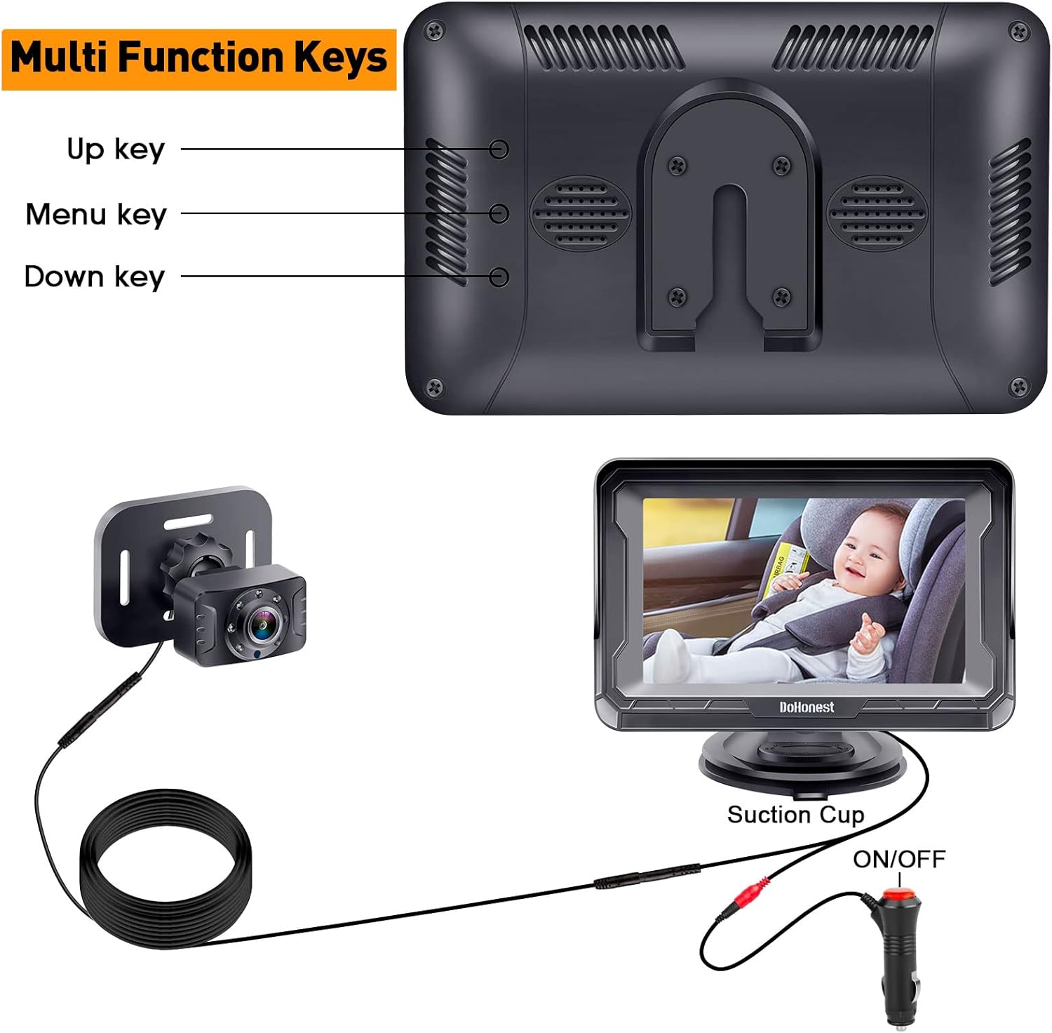 Baby Autocamera voor Achterbank | HD 1080P, 360° Rotatie, Nachtkijkfunctie | Veiligheidsmonitor voor Baby's