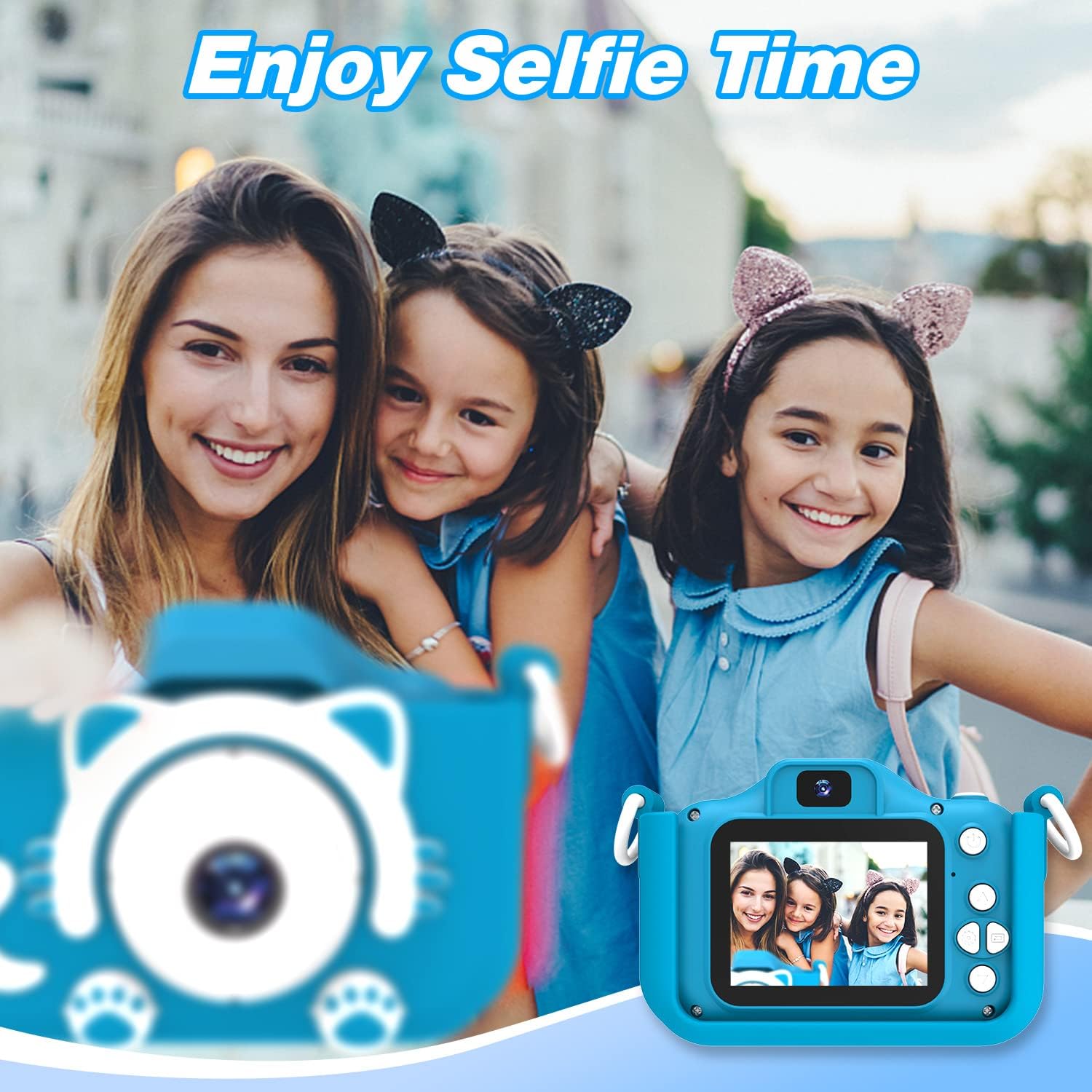 Kindercamera digitaal | Cartoon videocamera met zachte hoes & 32G SD-kaart inbegrepen