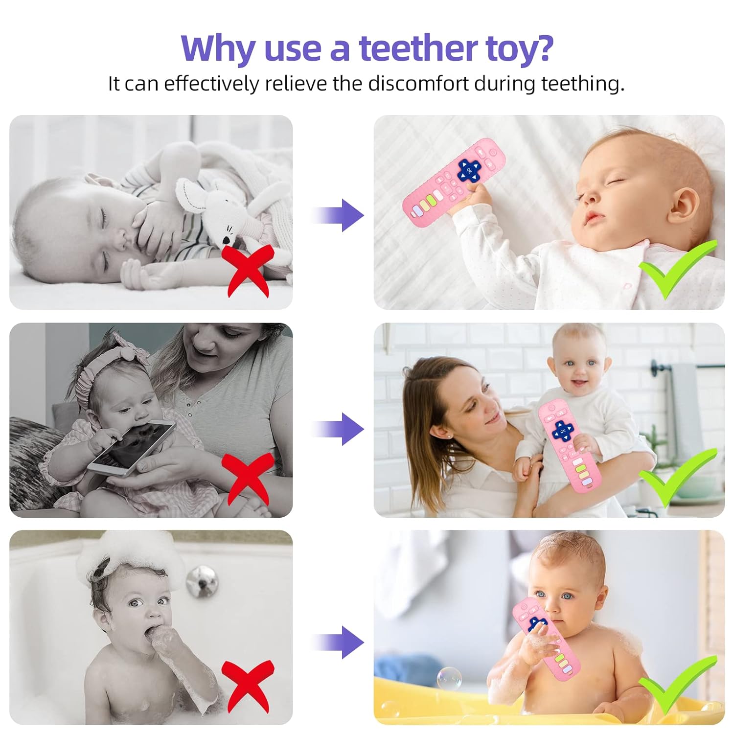 Tandjesverlichting Baby Bijtspeelgoed | TV Afstandsbediening Vorm Bijtring voor Baby's 3-24 Maanden