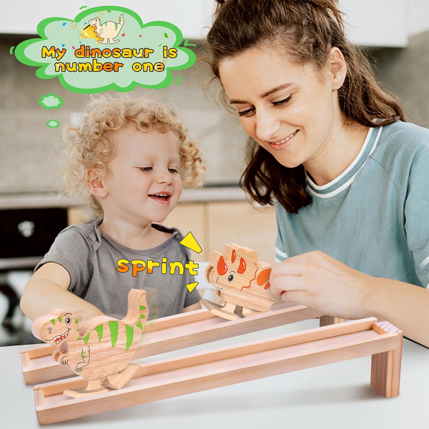 Houten Wandelende Dino Speelgoed | Montessori Fidget Dinosaurus | Speelgoed voor Jongens & Meisjes vanaf 2 Jaar
