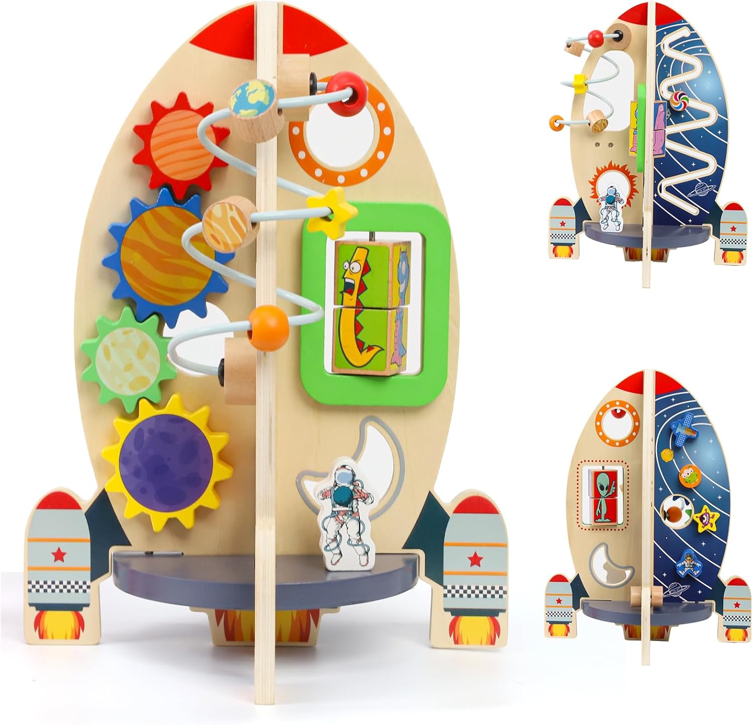 Ruimteraket Activiteitenkubus | Montessori Speelgoed 1+ Jaar | Sensorisch Educatief Druk Bord Cadeau