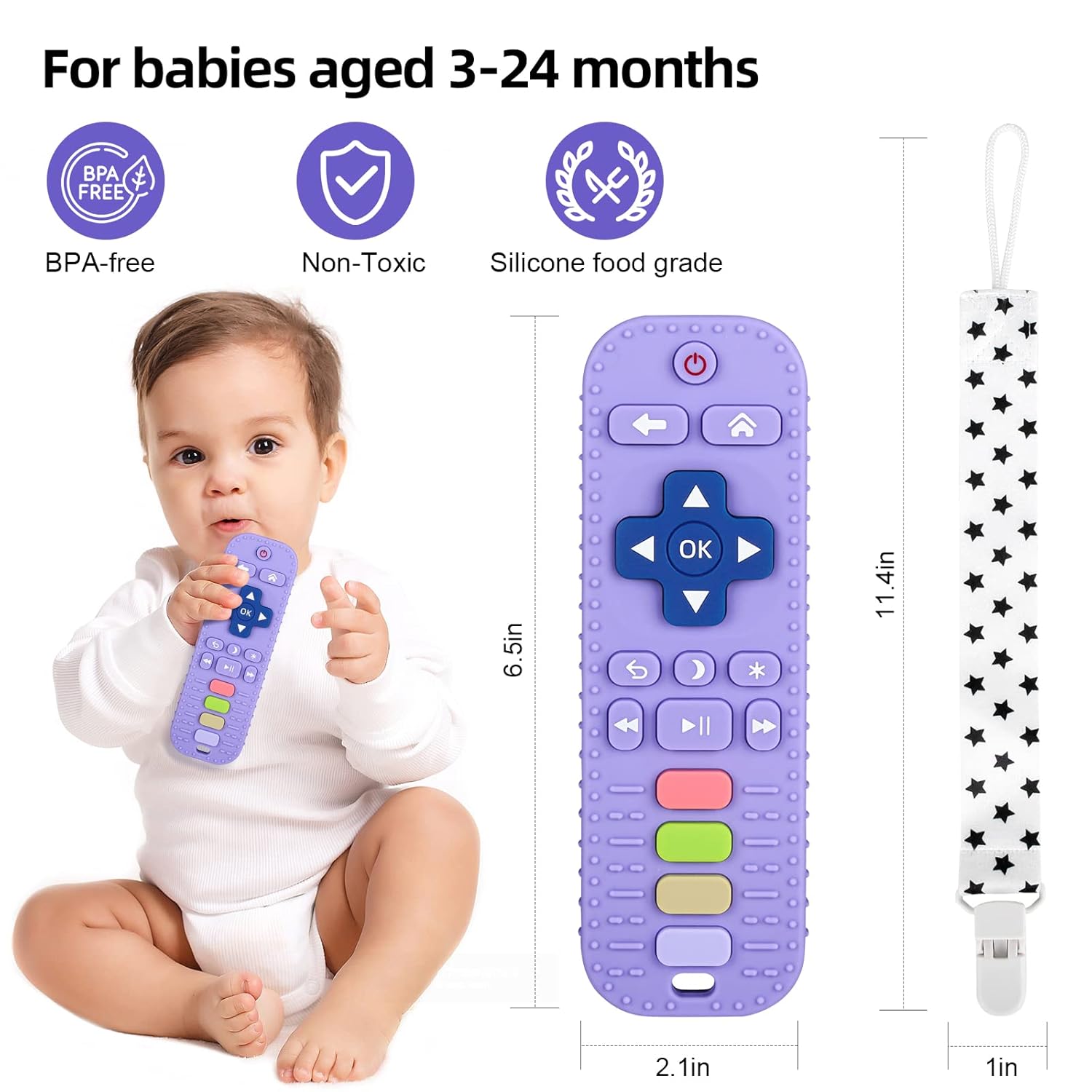 Tandjesverlichting Baby Bijtspeelgoed | TV Afstandsbediening Vorm Bijtring voor Baby's 3-24 Maanden