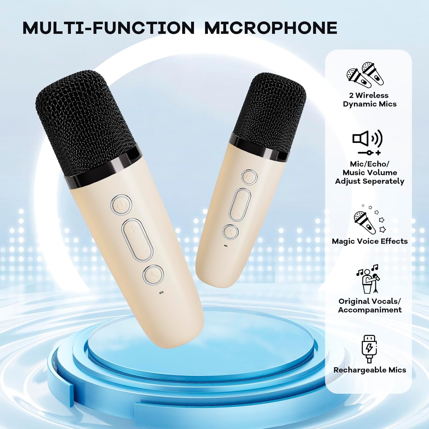 Mini karaoke machine | Bluetooth speaker met 2 draadloze microfoons