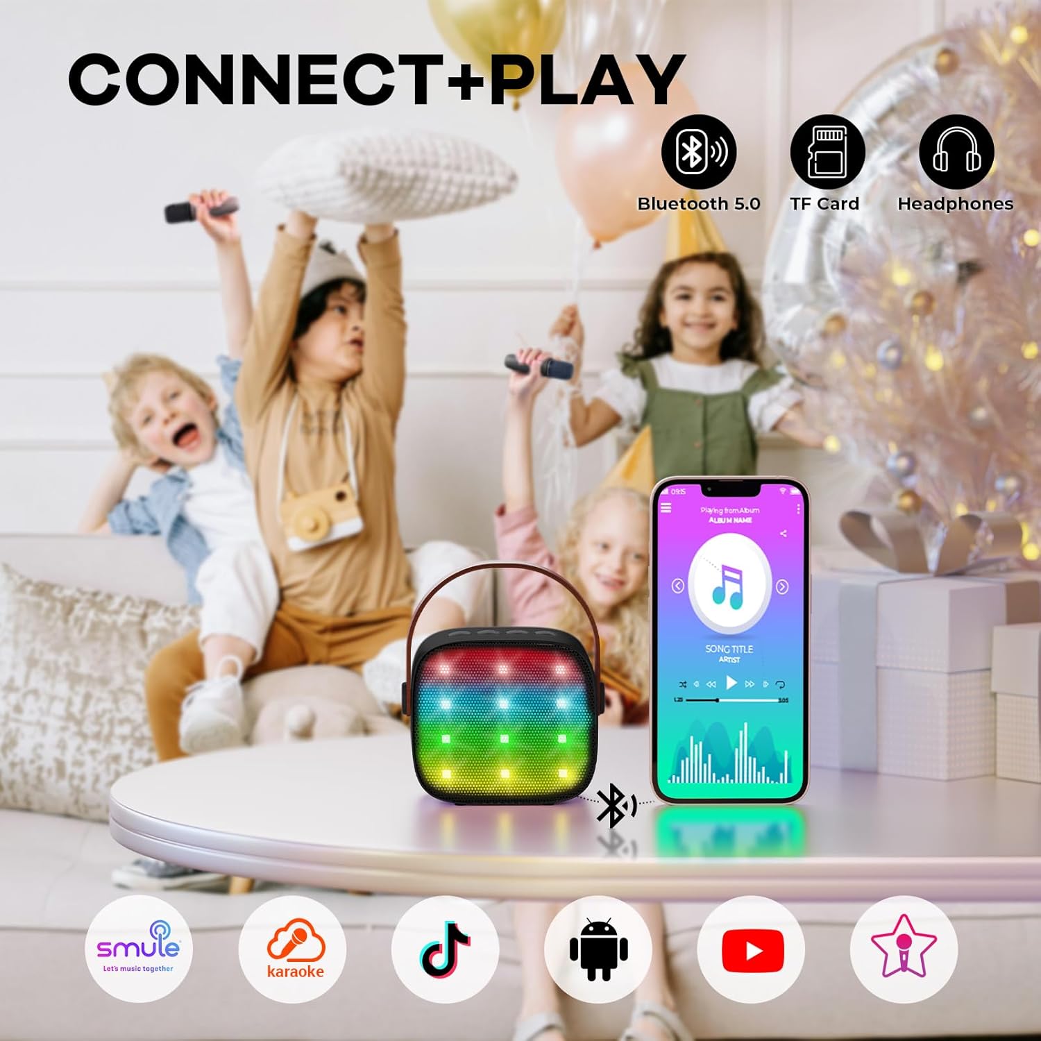Mini karaoke machine | Bluetooth speaker met 2 draadloze microfoons