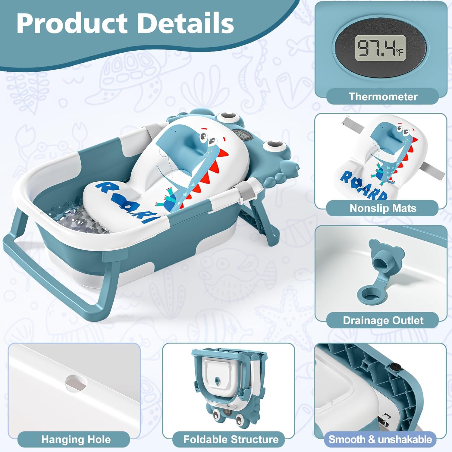 Inklapbaar babybad met thermometer | draagbaar opvouwbaar reisbad 0-36 maanden