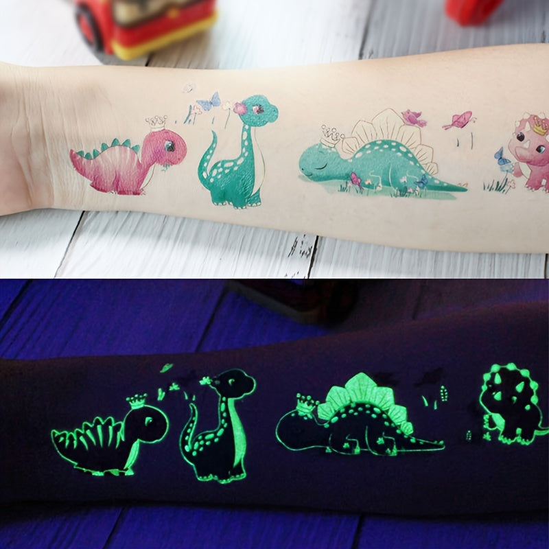 Lumineuze Dinosaurus Tatoeages | Gloeien in het Donker, Waterdichte Verjaardags- en Halloween Tatoeages