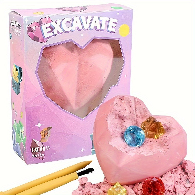 Kinder Archeologie Opgraving naar Edelstenen | DIY Handmatige Opgraving naar Schat Fossielen voor Hartvormige Doos Puzzel Handgemaakt Speelgoed