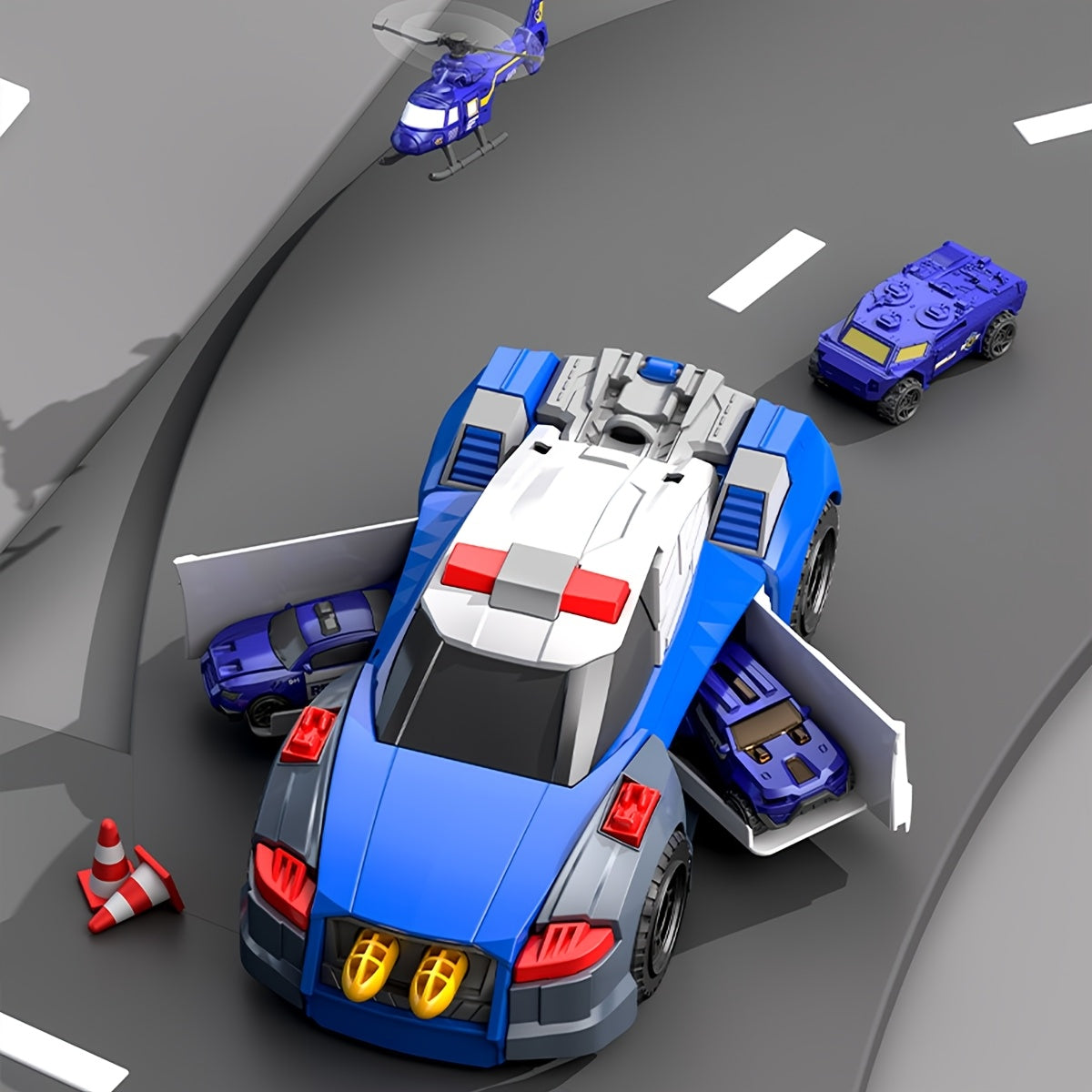 5 in 1 Politie Auto Speelset – Transformerend Vrachtwagen Met Helikopter & Mini Auto’s