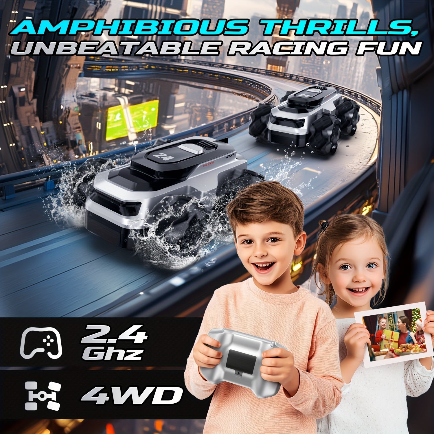 Amfibische Bestuurbare Stunt Auto voor Kinderen vanaf 6 Jaar | All-Terrain 4x4 Speelgoed voor Stoere Jongens en Meisjes | RC Truck Cadeau voor Buiten Spelen