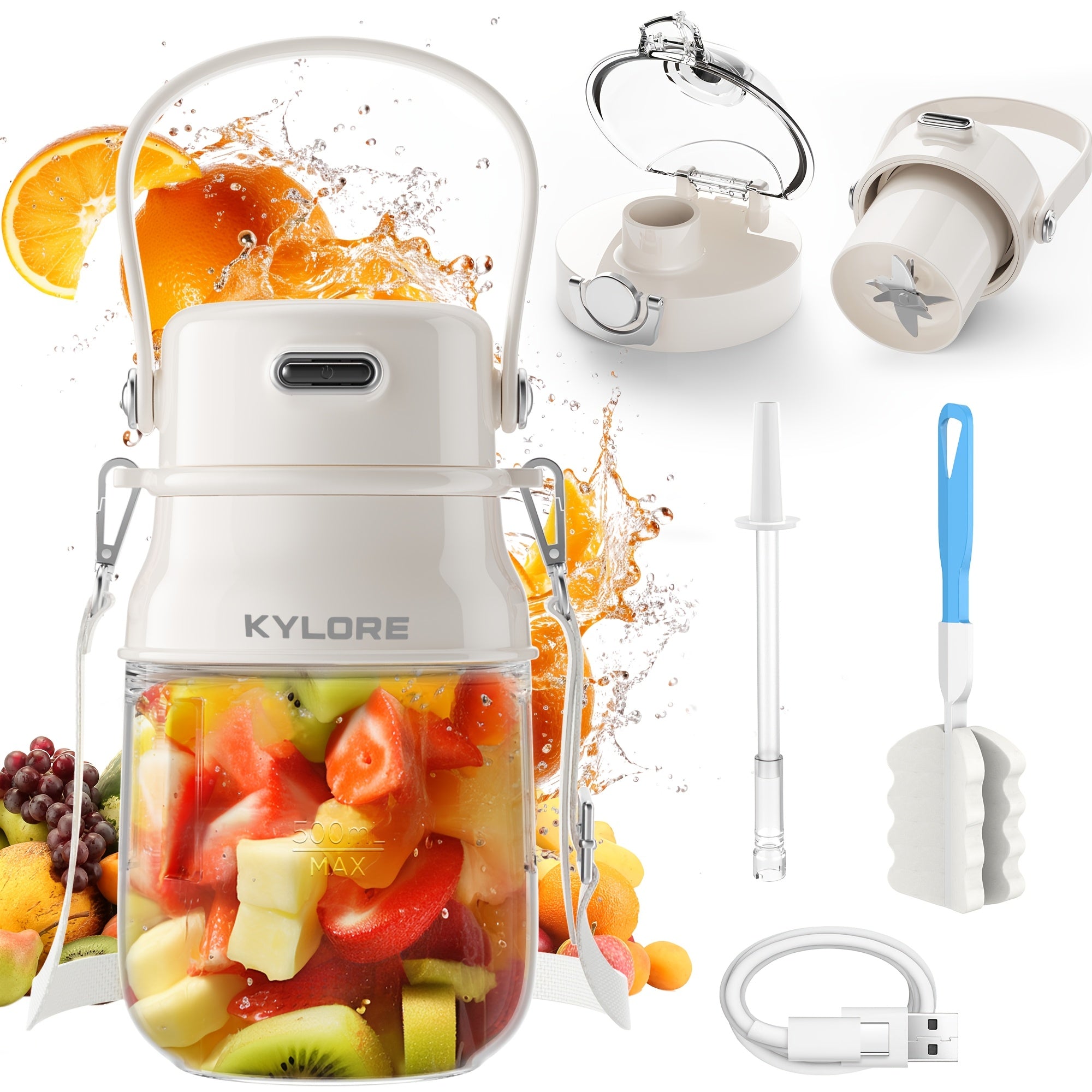 Draagbare Blender en Smoothiemaker met Schouderband - USB Oplaadbare Mini Blender voor Sportschool en Reizen - Persoonlijke Smoothie Beker