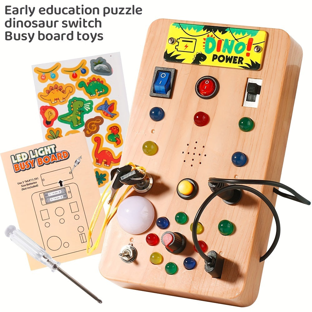 Dino Power Busy Board | ABS-materiaal, LED-verlichting, circuitbord speelgoed. Stimuleert focus, hand-oogcoördinatie en kleurenherkenning. Vanaf 18 maanden.