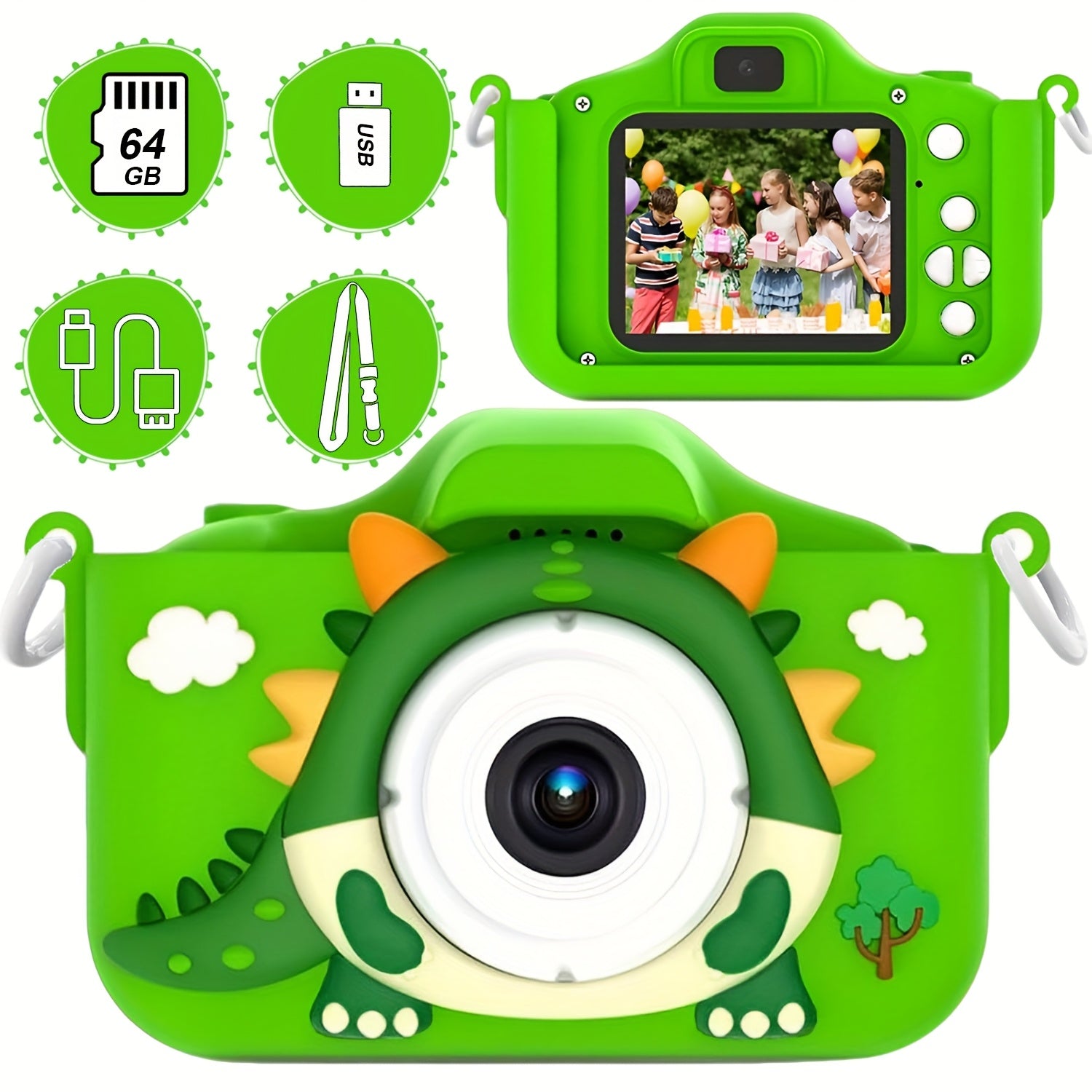 Digitale Kindercamera voor Kinderen vanaf 6 Jaar - HD Fototoestel met Selfiecamera voor Jongens en Meisjes - Inclusief 64GB Geheugenkaart als Perfect Cadeau