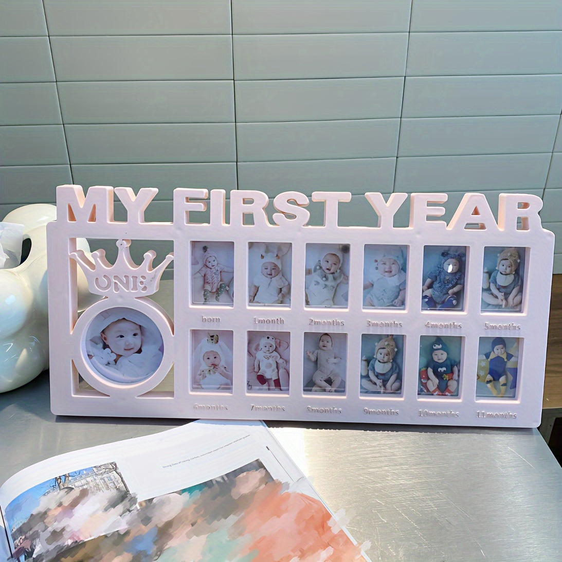 Herinneringenbewaarlijst Fotolijst - Gepersonaliseerd Doe-Het-Zelf Tafelblad Display voor Herinneringen aan je Pasgeboren Baby met Makkelijk Foto-invoeg Geschenkidee