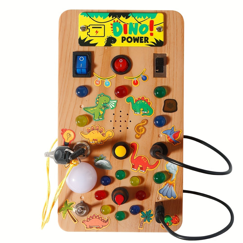 Dino Power Busy Board | ABS-materiaal, LED-verlichting, circuitbord speelgoed. Stimuleert focus, hand-oogcoördinatie en kleurenherkenning. Vanaf 18 maanden.