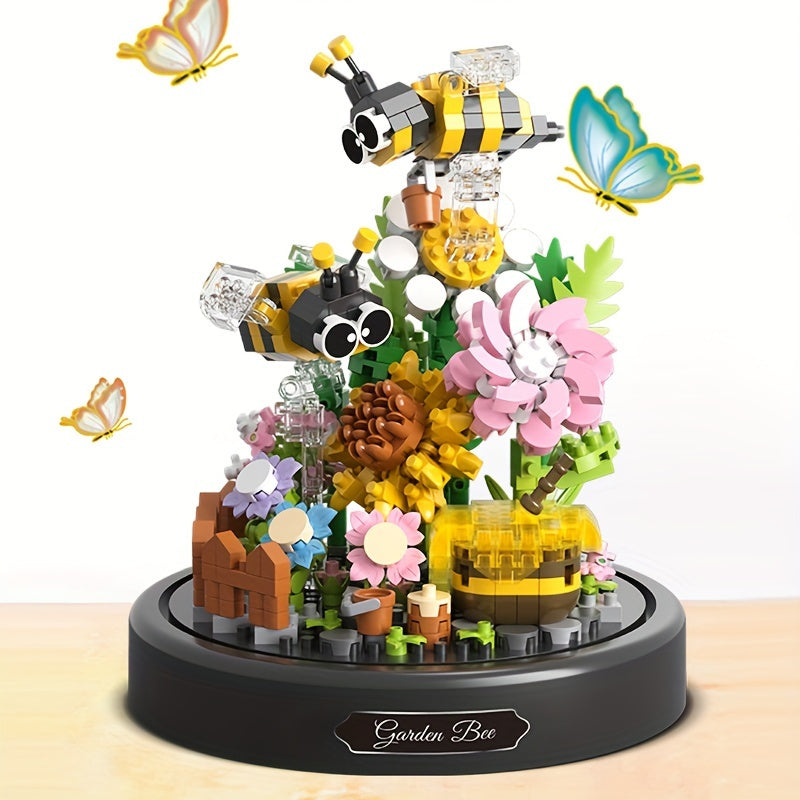 588pcs With Dust Cover Garden Bee Flowers Sweet Talk Creative Building Blocks Decoration Toy, Fun Building Blocks, Interlocking Building Block, Holiday Gift halloween, christmas gift
