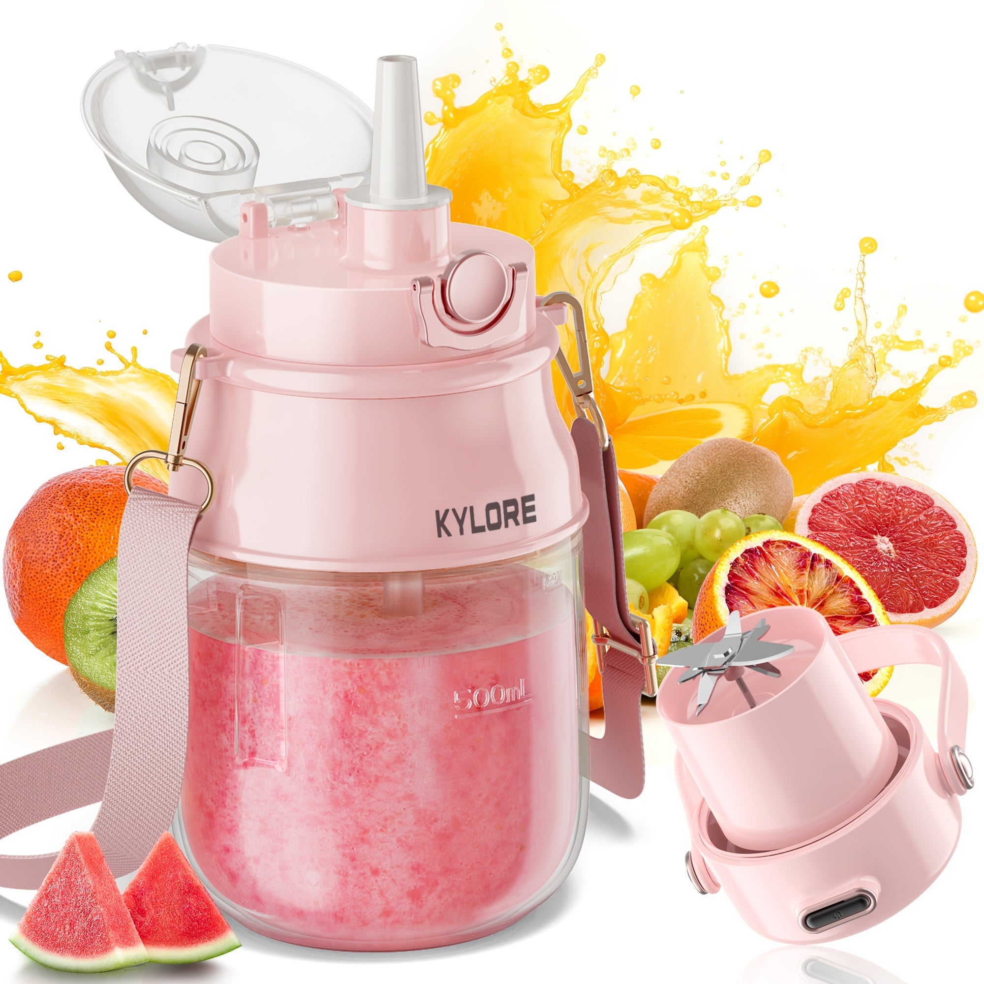 Draagbare Blender en Smoothiemaker met Schouderband - USB Oplaadbare Mini Blender voor Sportschool en Reizen - Persoonlijke Smoothie Beker