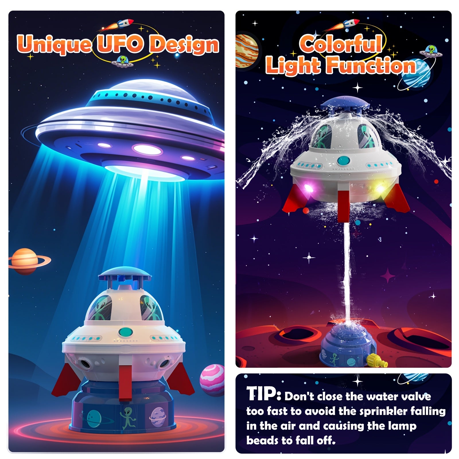 Skirfy UFO Watersproeier – Verlicht Buitenspeelgoed met Rotatie voor Kinderen van 3–8 Jaar