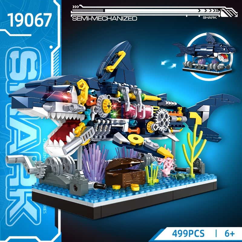 Bouwstenen Mechanische Haai – 3D Puzzel Model van Witte Haai, Moeilijke Educatieve Bouwset voor Kinderen