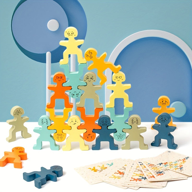 Houten Stapelblokken in Felle Kleuren | Balansspel voor Motorische Ontwikkeling & Concentratie, Ideaal als Cadeau voor Kerst & Thanksgiving