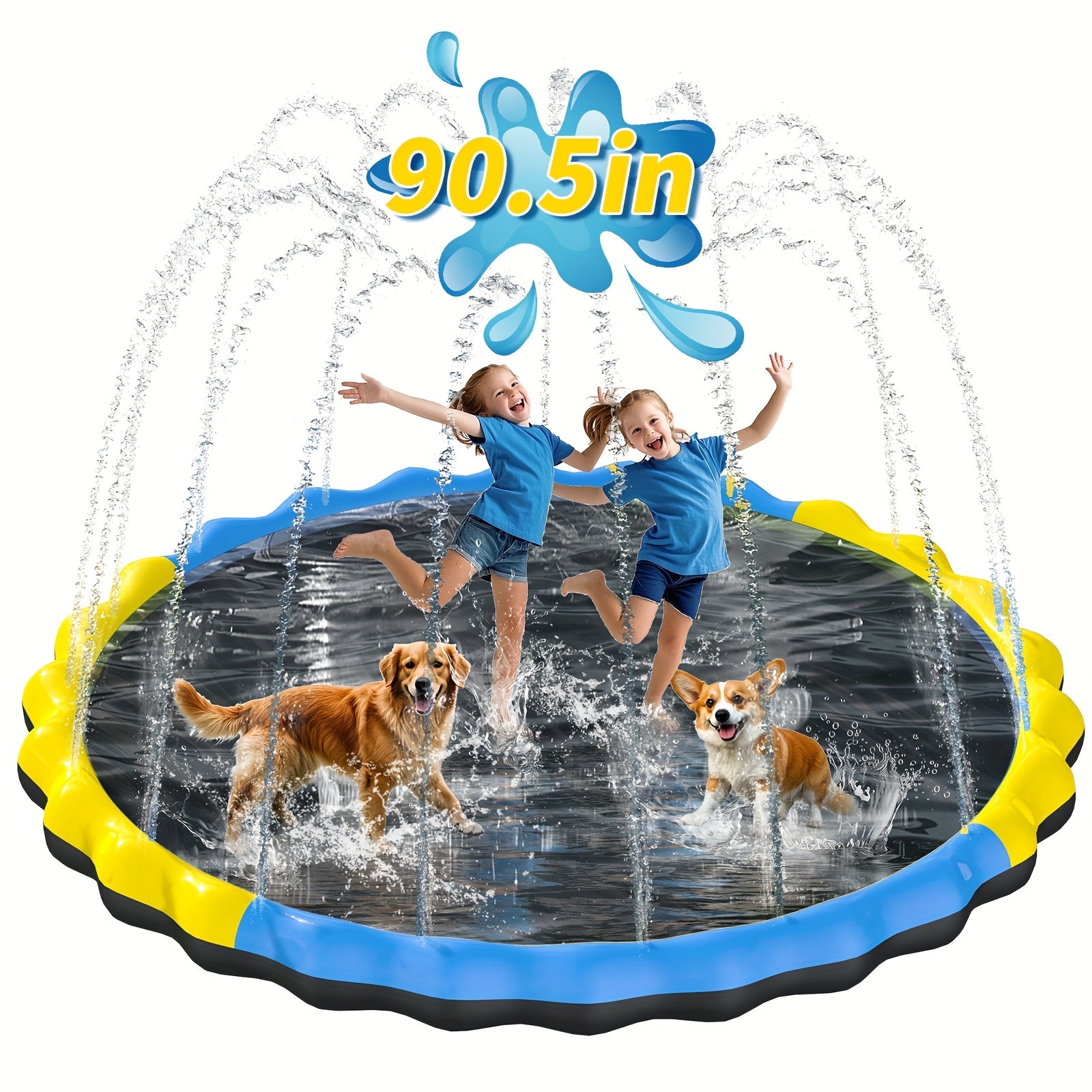 Antislip Waterspeelmat 170 cm voor Kinderen & Honden – Buitenspeelgoed met Fontein