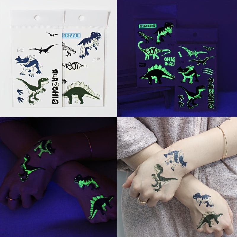 Lumineuze Dinosaurus Tatoeages | Gloeien in het Donker, Waterdichte Verjaardags- en Halloween Tatoeages