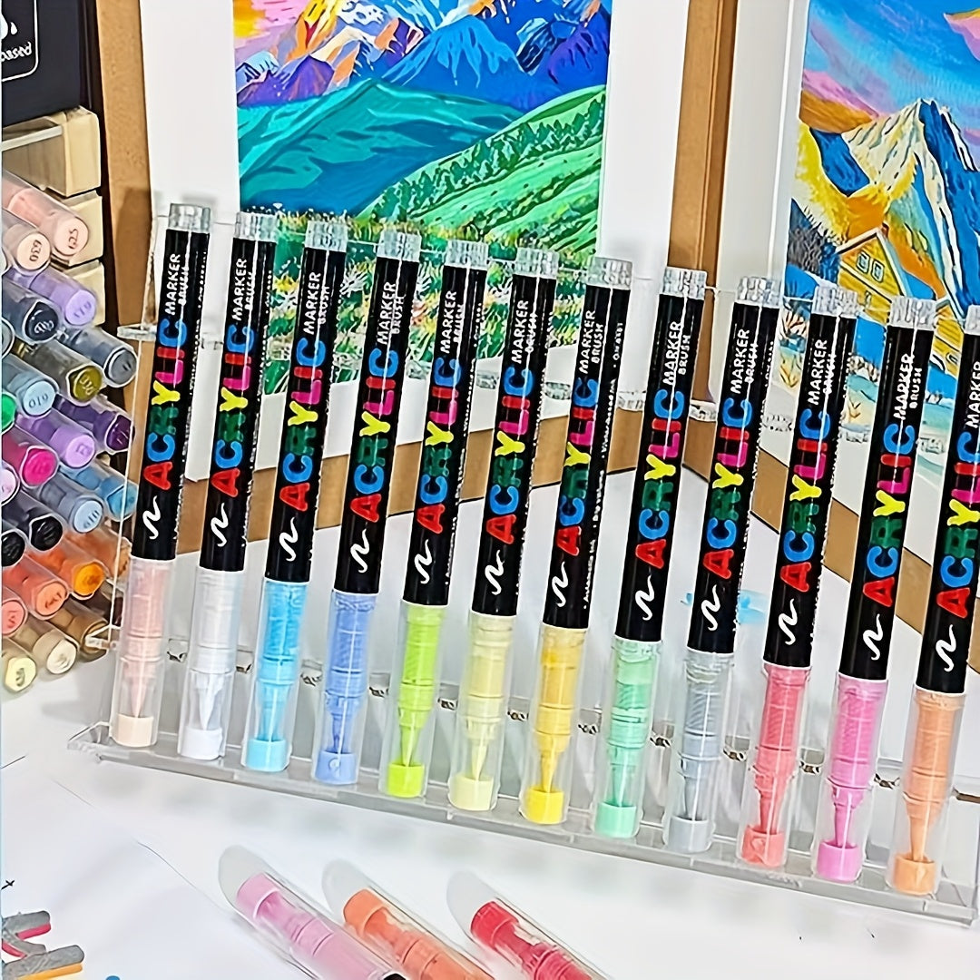 24-delige Acryl Marker Set – Flexibele Penseelpunt | Voor Diverse Oppervlakken
