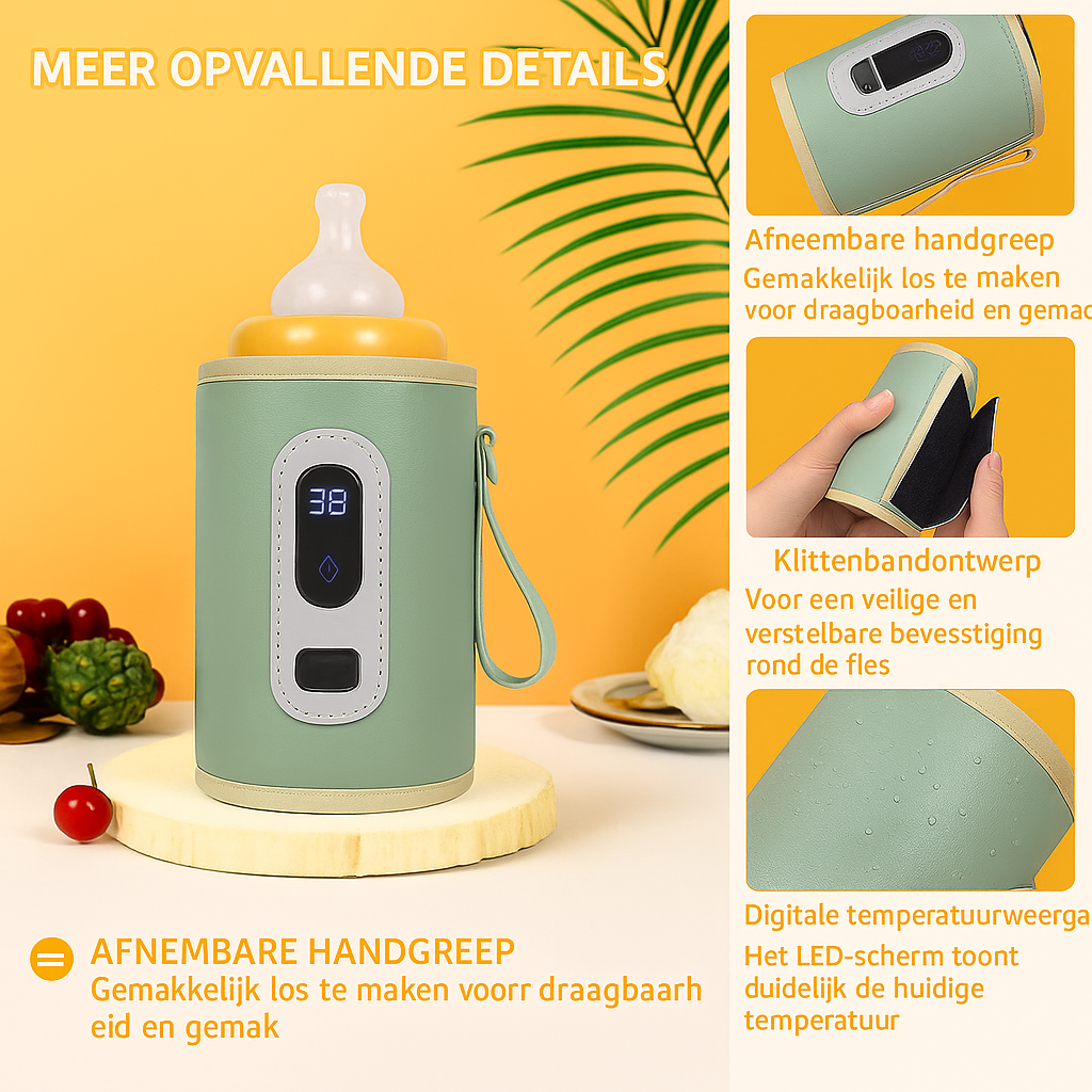 Flessenwarmer - Draagbare, temperatuurregelbare flessenwarmer met elektronisch display en USB-oplader voor baby's