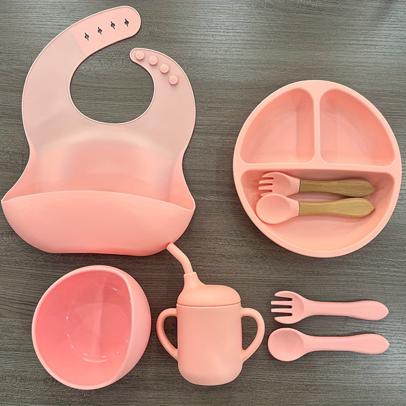 Silicone Baby Eetset | Magnetron- & Ovenbestendig | Voor 0-3 Jaar | Inclusief Zuigplaat, Kom, Bestek, Verstelbare Slab & Snackbeker
