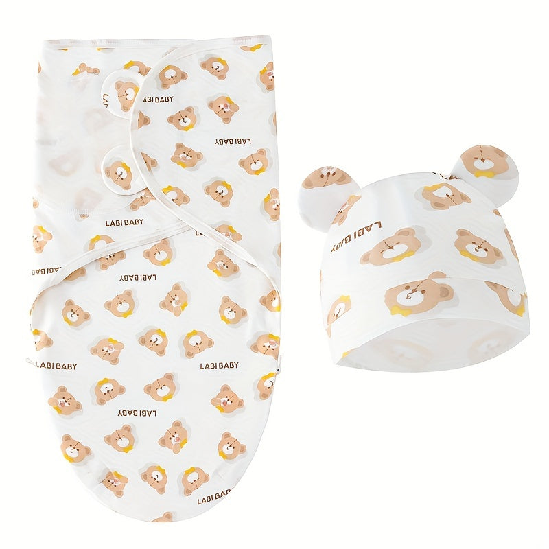 1 Set Schattige Cartoon Handdoek en Hoed Bundle | Zachte en Cozy Swaddle Dekens voor Baby’s van 0 tot 12 maanden