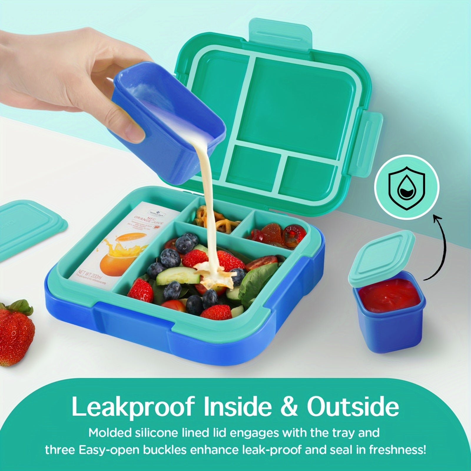 Luxe Bento Lunchbox | 4 Vakken, Lekvrij, Magnetron- & Vaatwasserbestendig | School & Reisaccessoire | Voor Kinderen