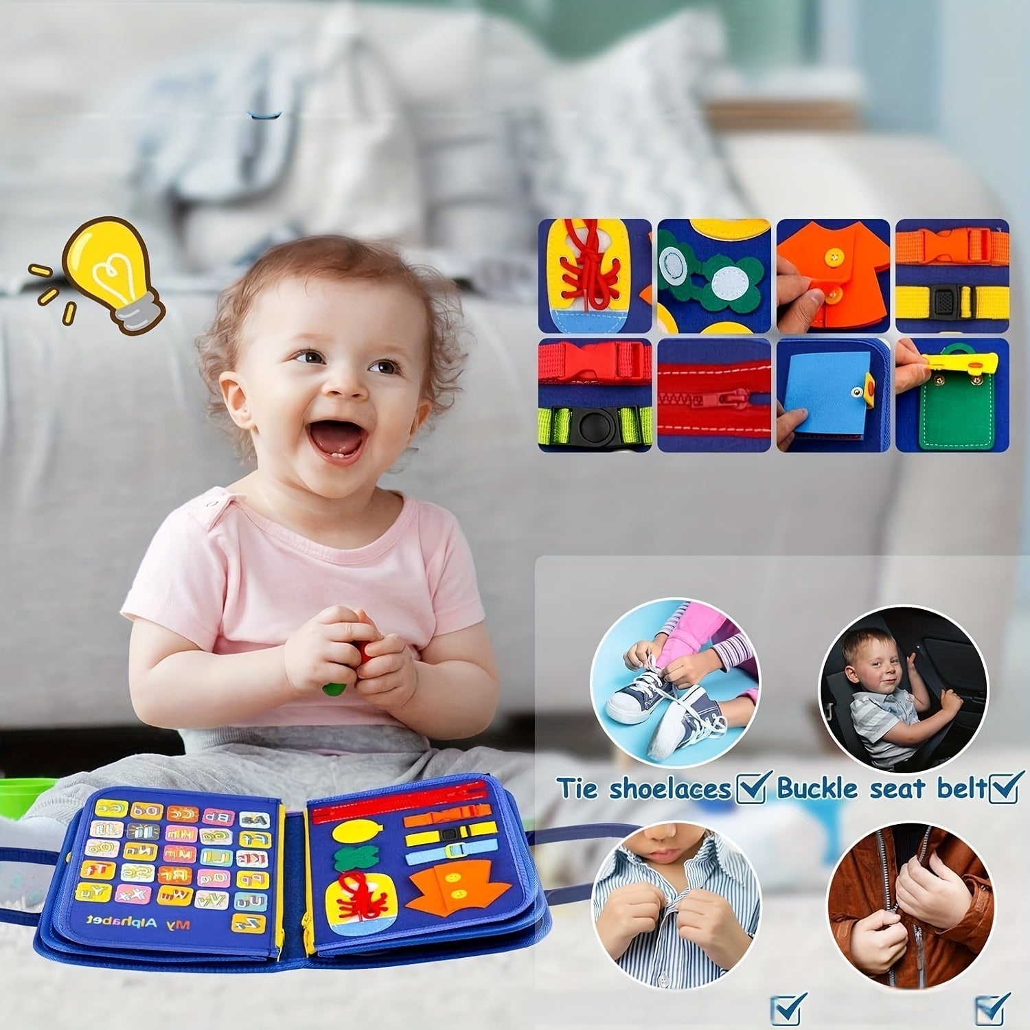 Busy Board 12-in-1 | Educatief Sensorisch Boek | Reisspeelgoed voor Peuters 0–3 Jaar