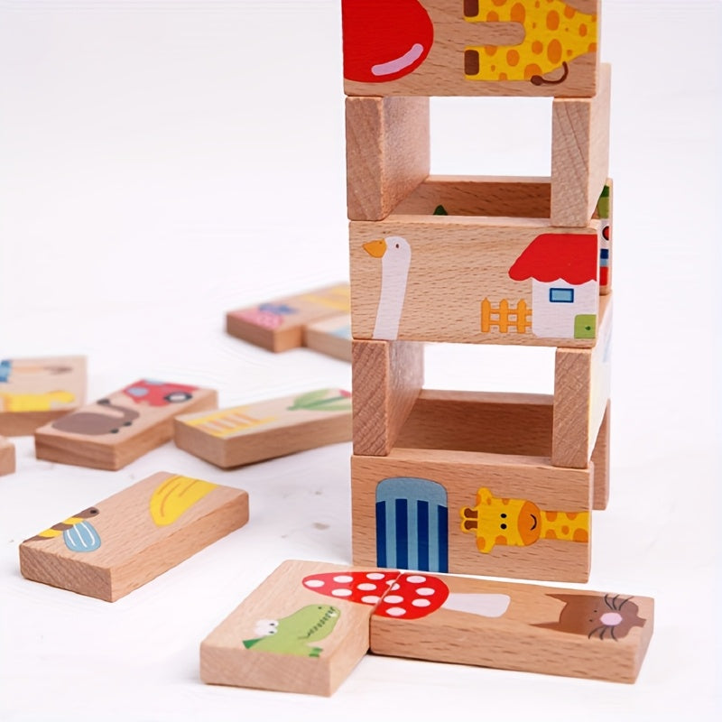28-delige Dieren Domino Set | Houten Educatief Spel voor Kinderen, Feestdagencadeau