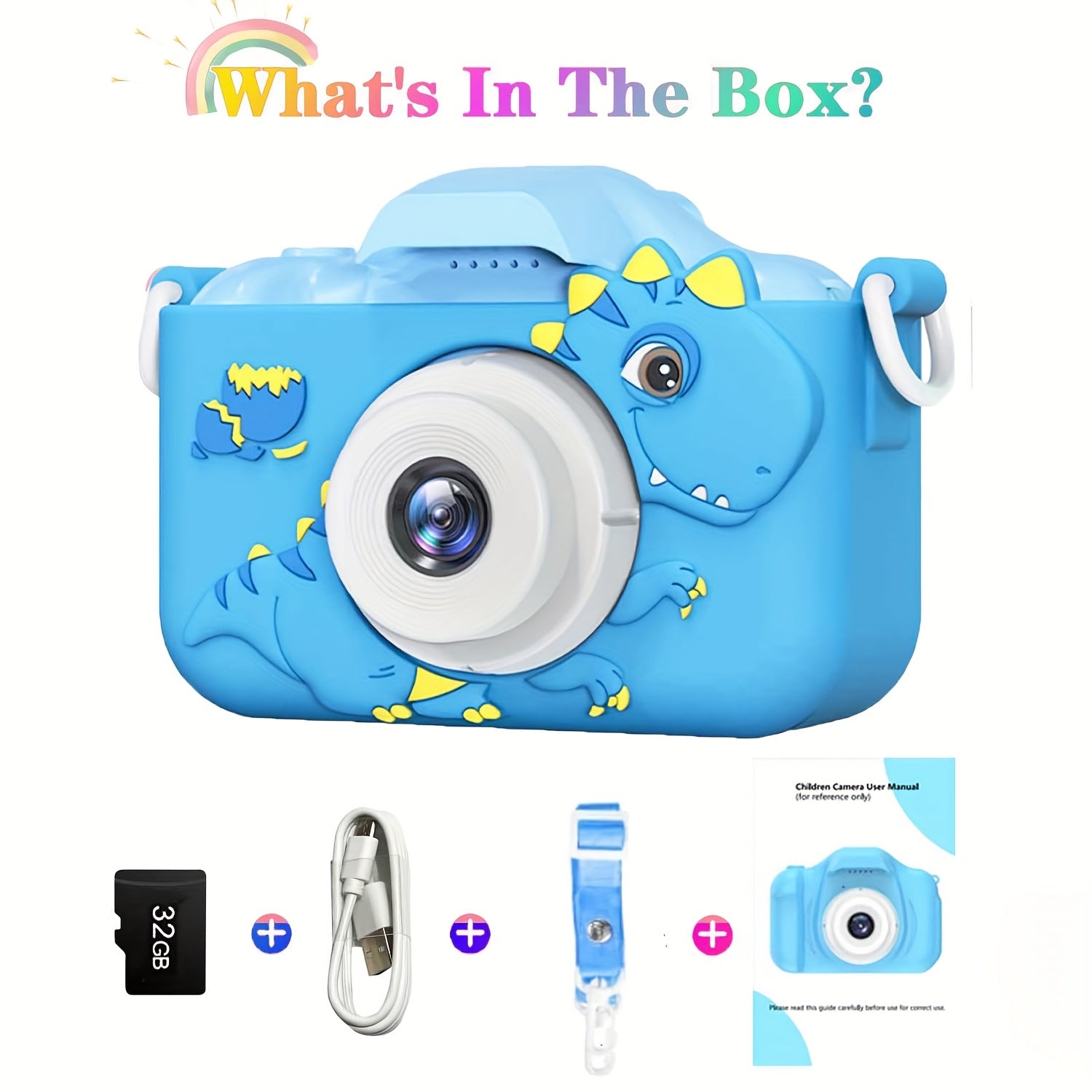 Digitale Kindercamera HD | Voor- & Achterlens, USB Oplaadbaar – Dino Design 3-12 Jaar