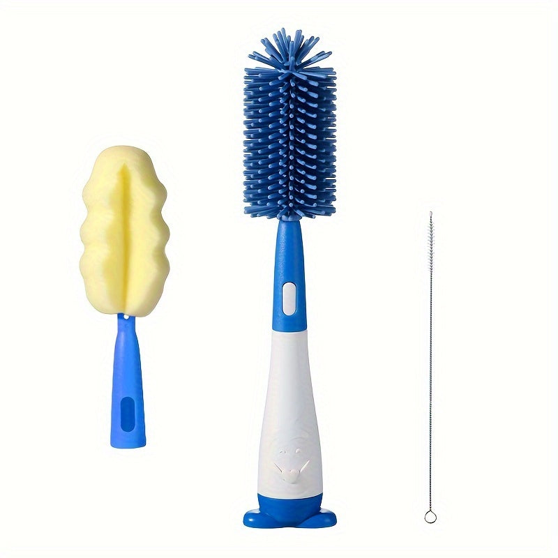 Pinguïn siliconen flessenborstelset | Borstel voor speen en rietjesflessen, reiniger voor bekers