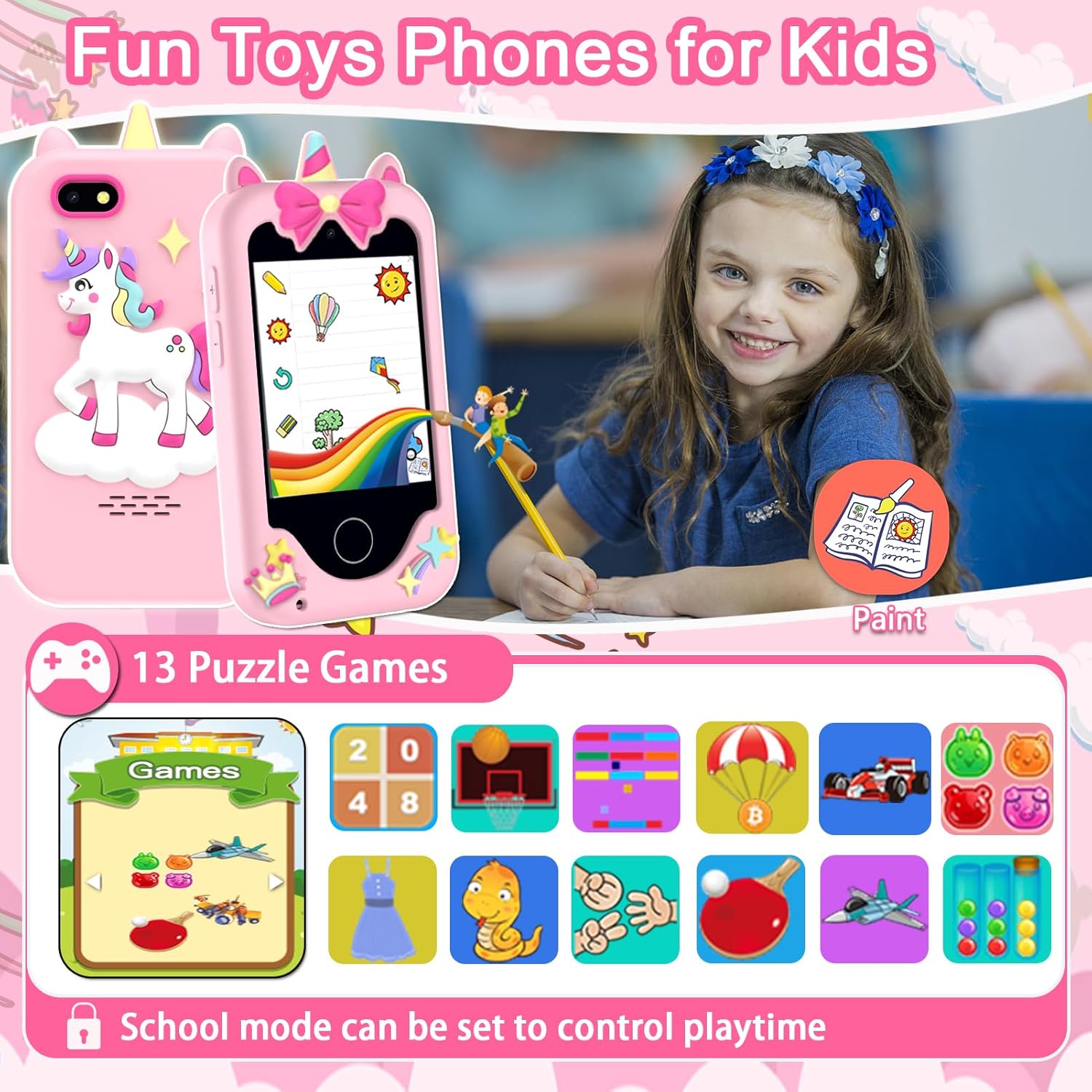 Kinder smartphone speelgoed | Touchscreen leerspel telefoon met dual camera