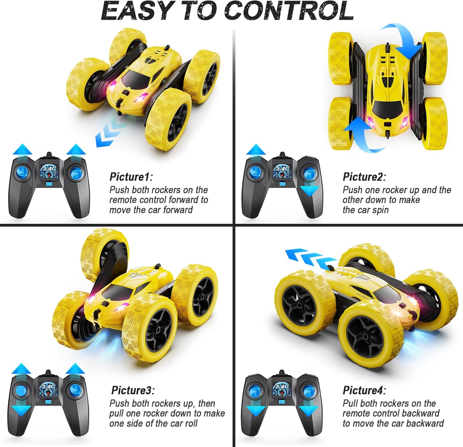 RC Auto 4WD Stuntauto | Afstandsbediening Auto met LED & 360° Flips | USB-C Oplaadbare Baterijen | Cadeau 6-12 Jaar